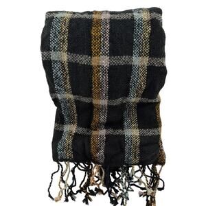 Madewell Wool Blend Black Tartan Plaid Scarf